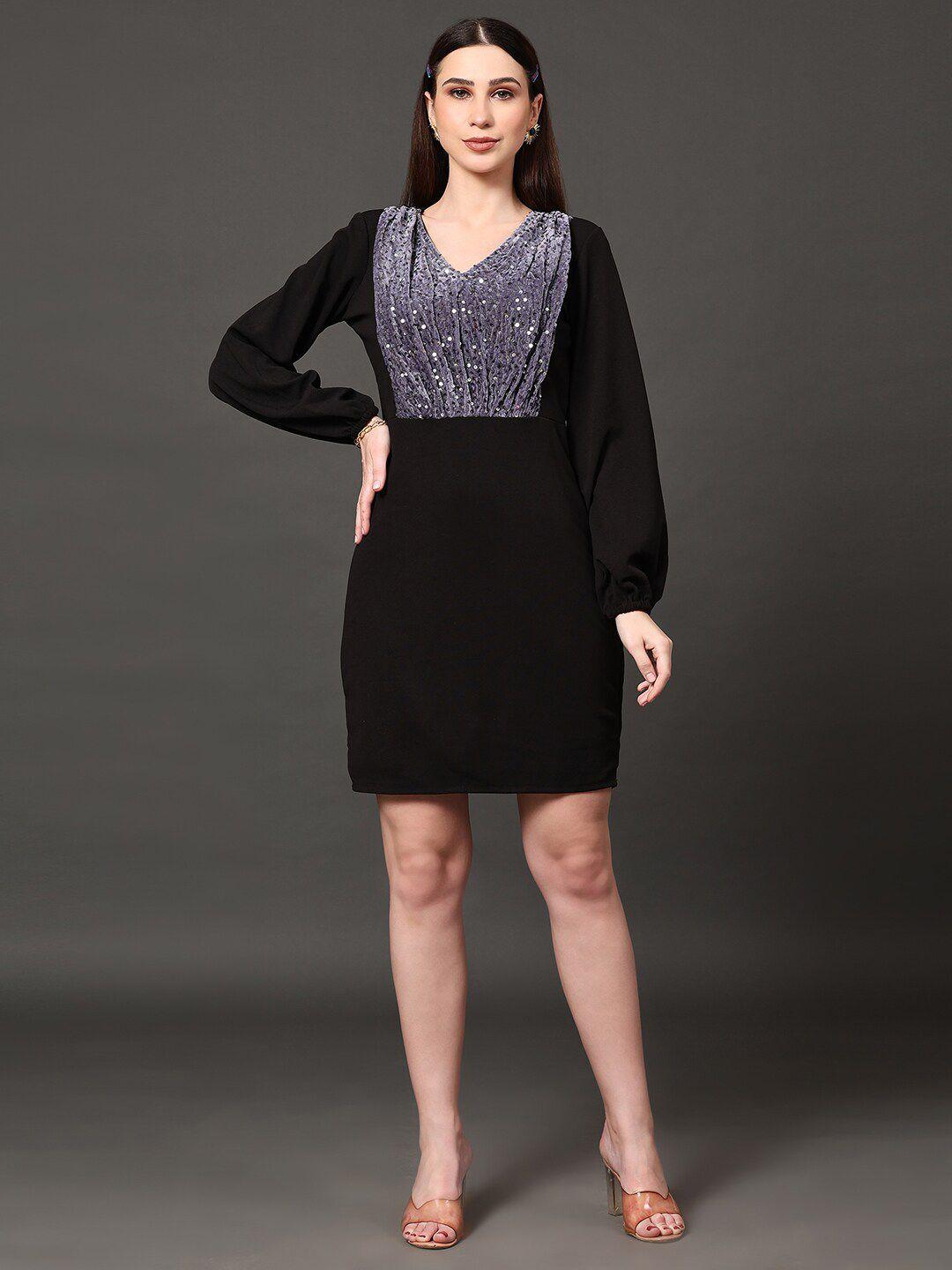 ziva fashion embellished sequinned puff sleeve sheath dress