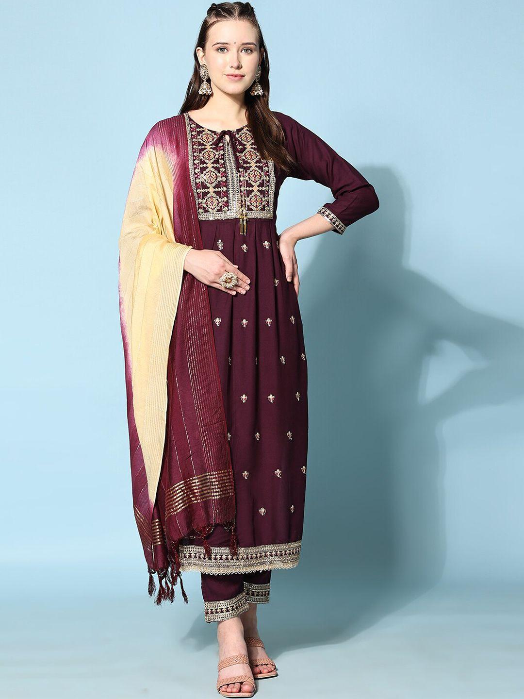 ziva fashion ethnic motifs embroidered kurta with trousers & dupatta