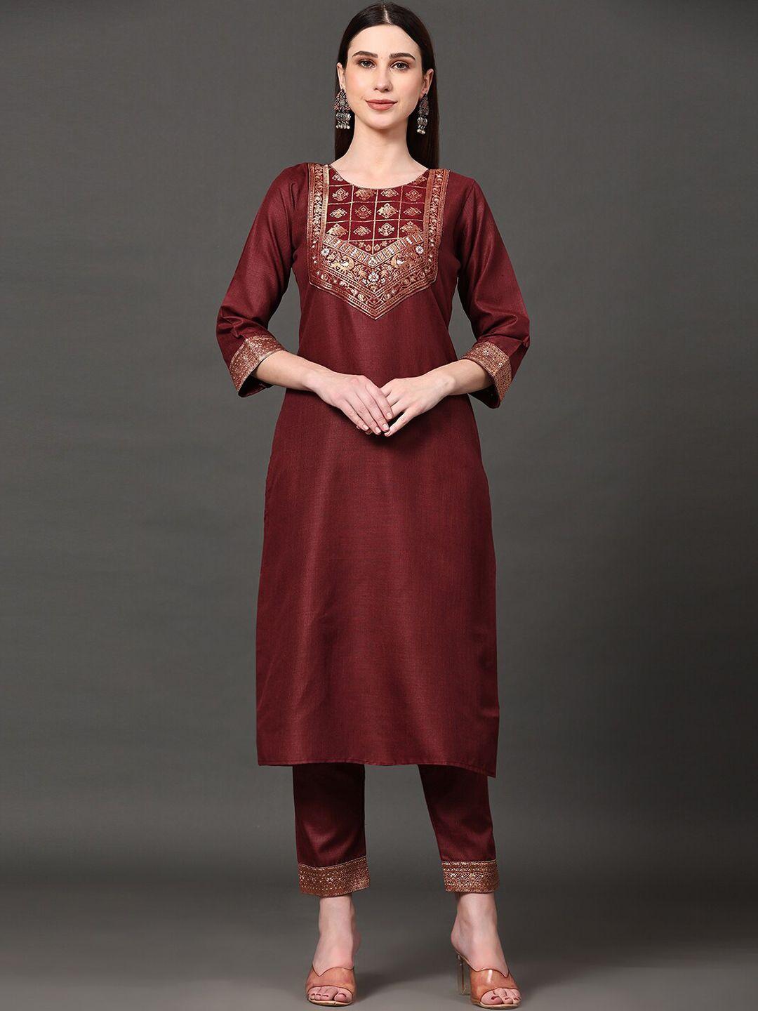 ziva fashion ethnic motifs embroidered straight kurta with trousers & dupatta