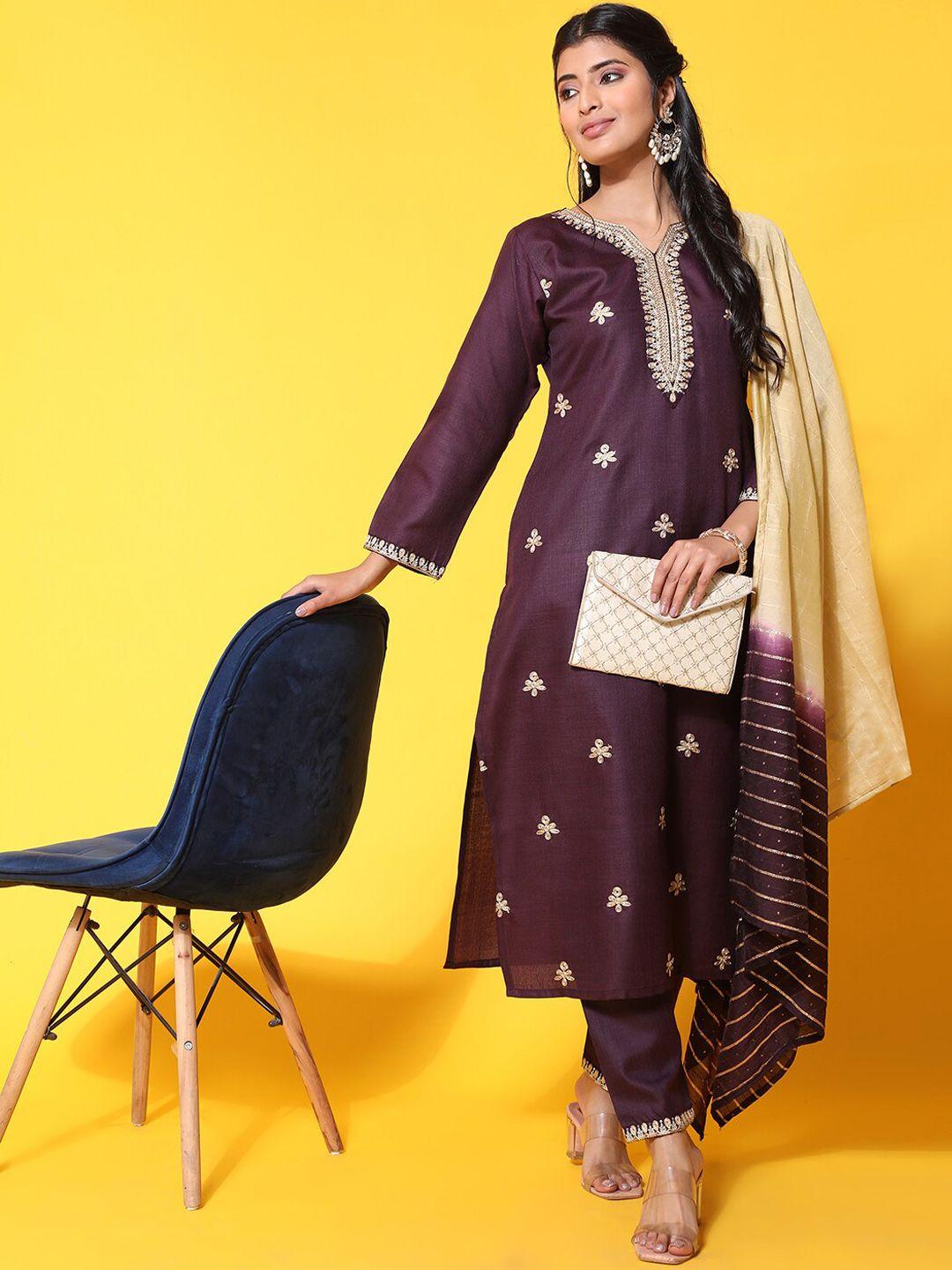 ziva fashion ethnic motifs embroidered zari kurta with trousers & dupatta