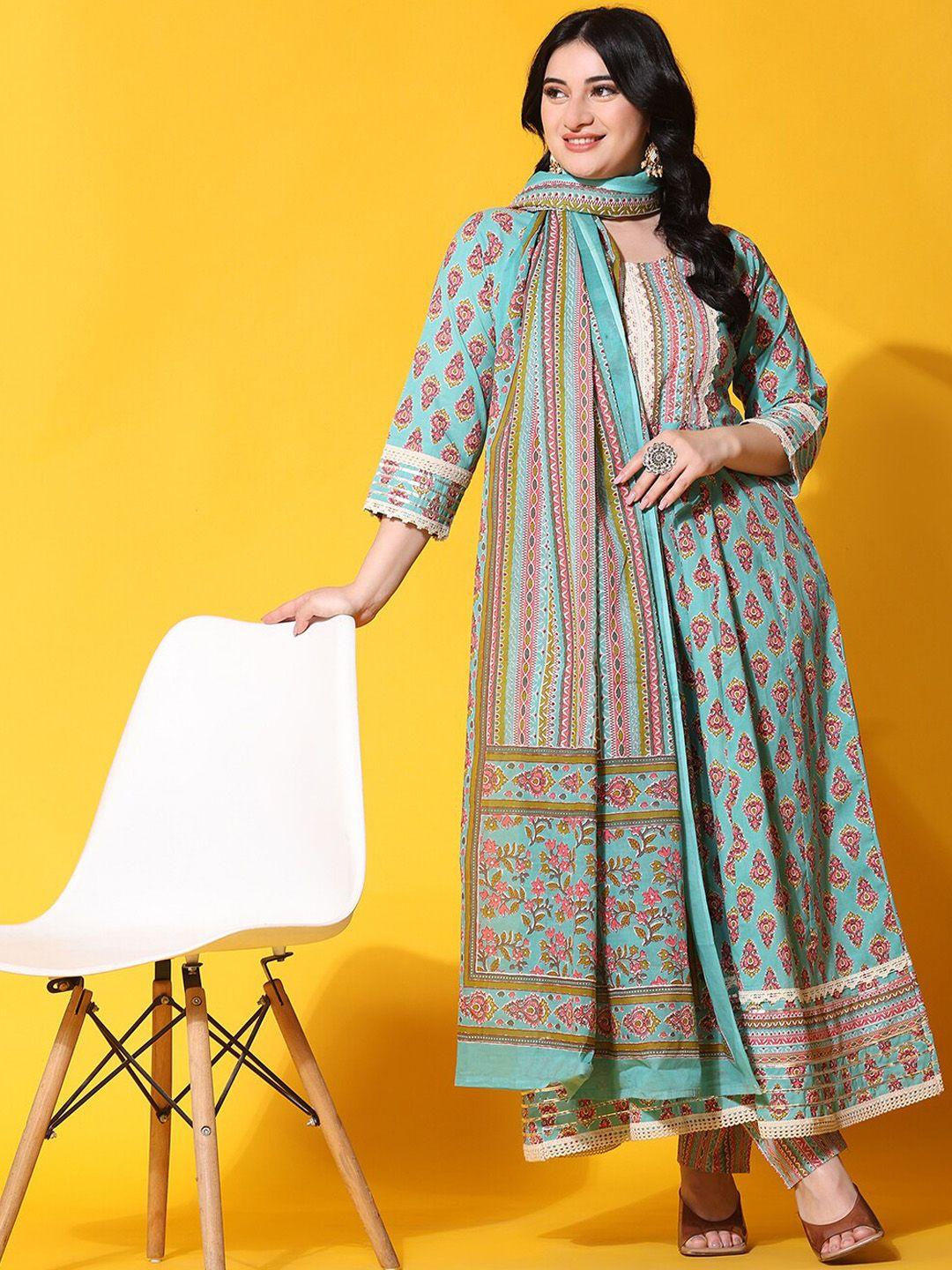 ziva fashion ethnic motifs printed gotta patti pure cotton kurta with trousers & dupatta