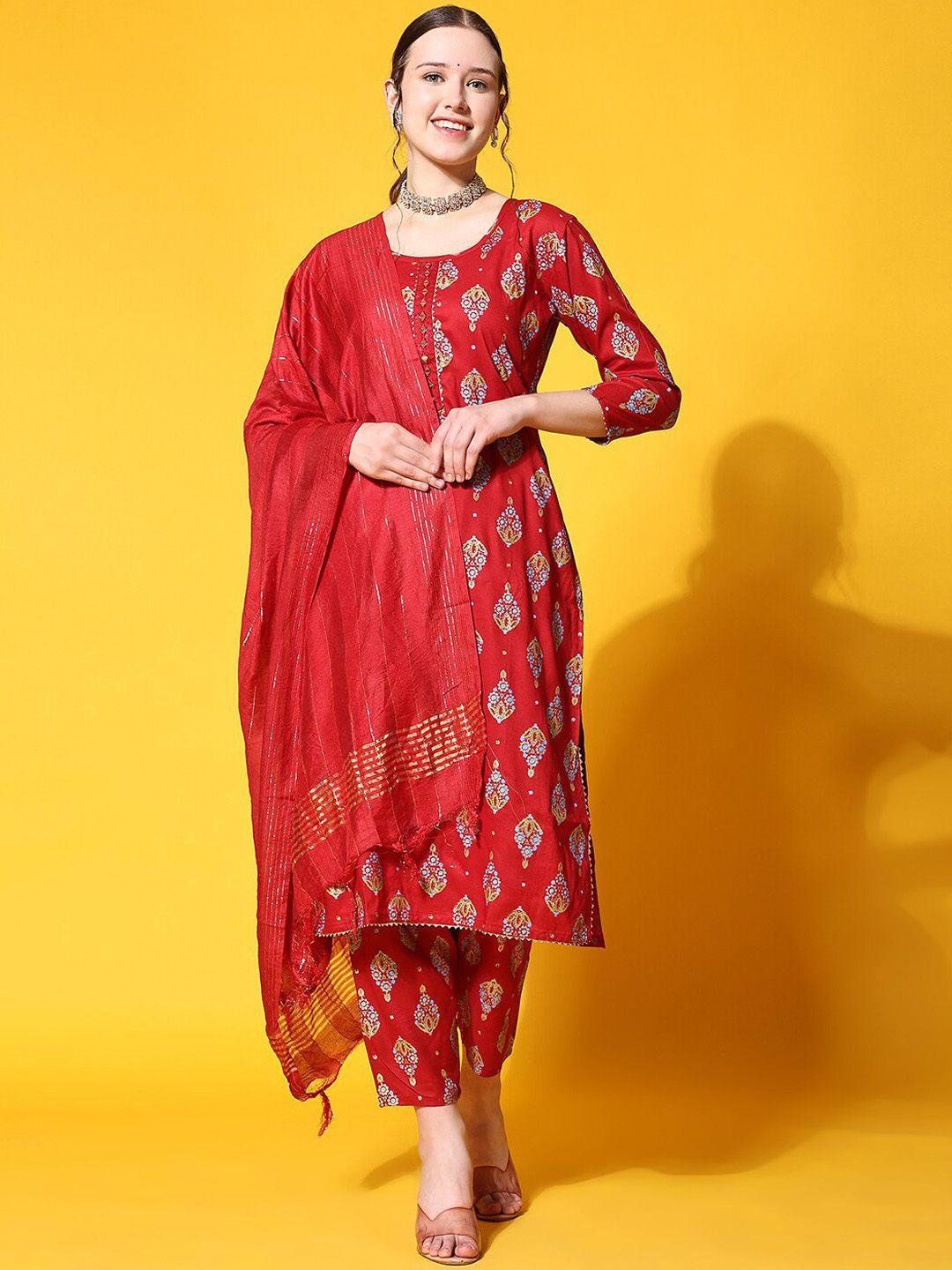 ziva fashion ethnic motifs printed kurta with trousers & with dupatta