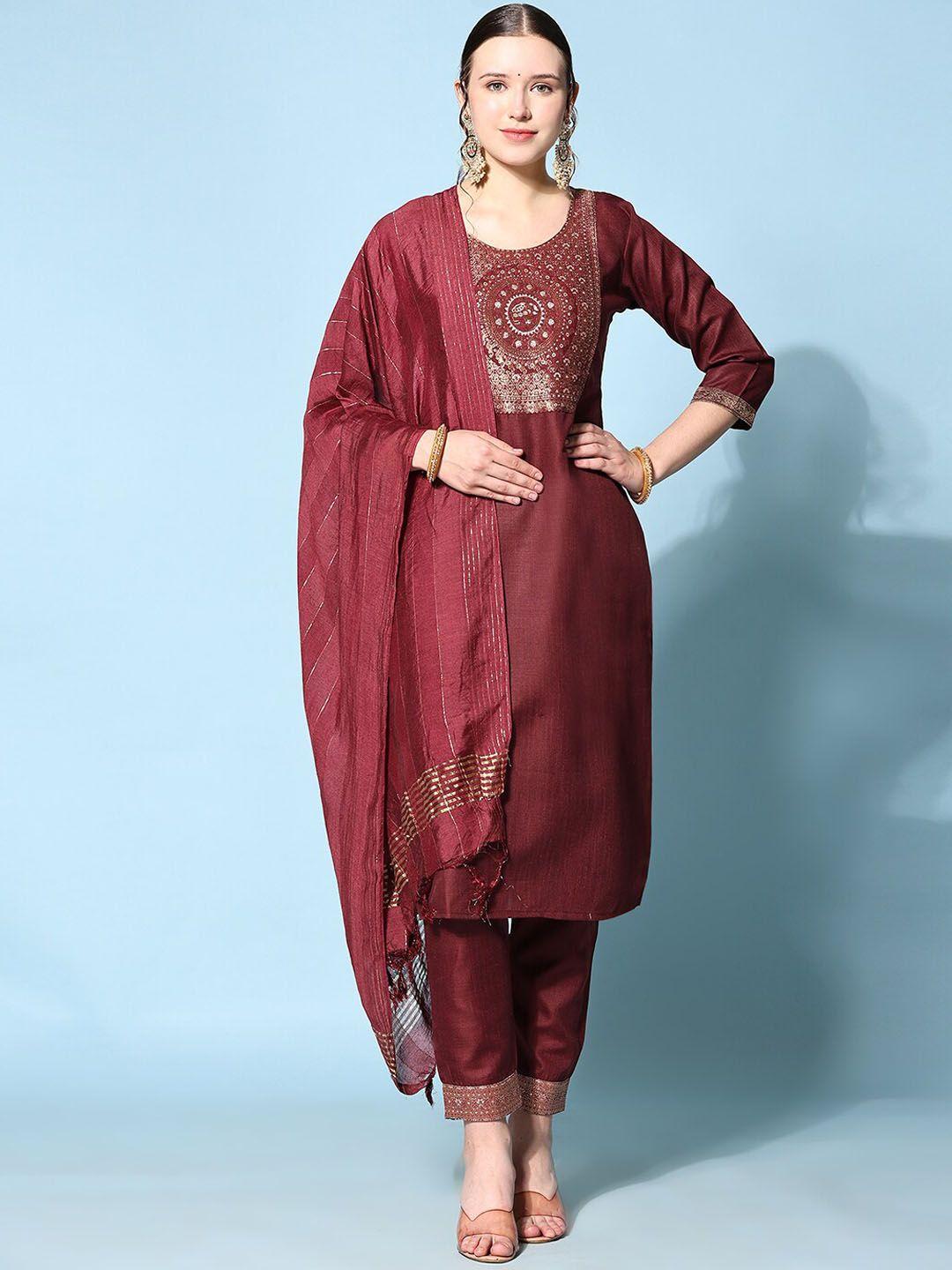 ziva fashion ethnic motifs yoke design kurta with trousers & dupatta