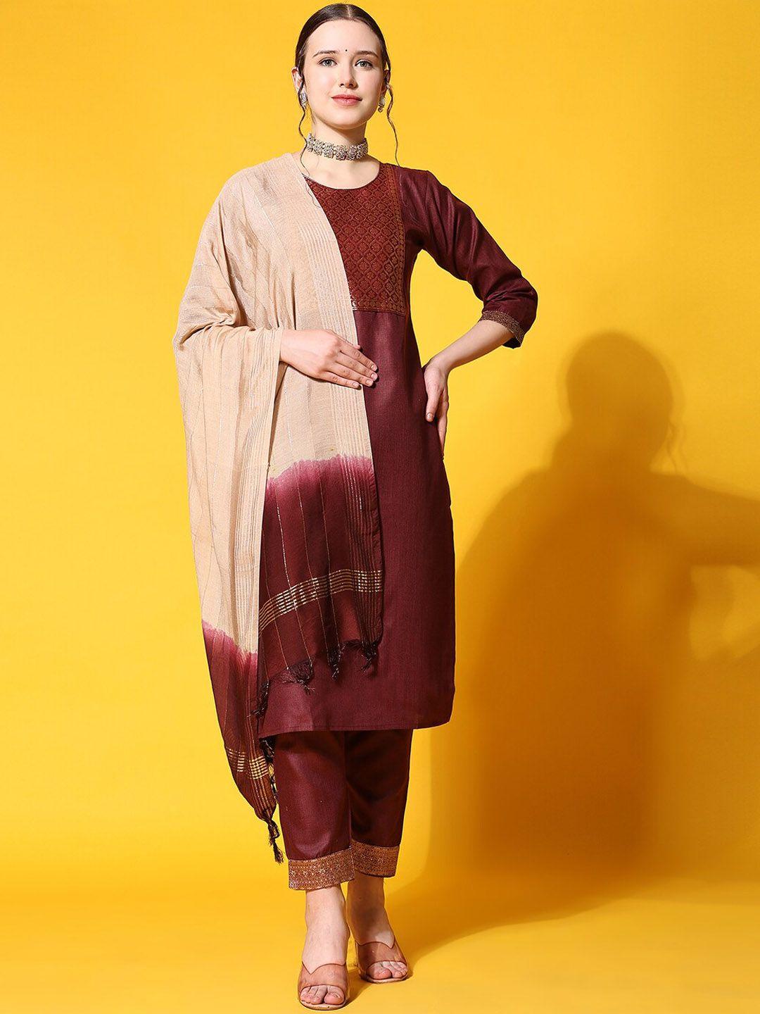 ziva fashion ethnic motifs yoke design kurta with trousers & dupatta