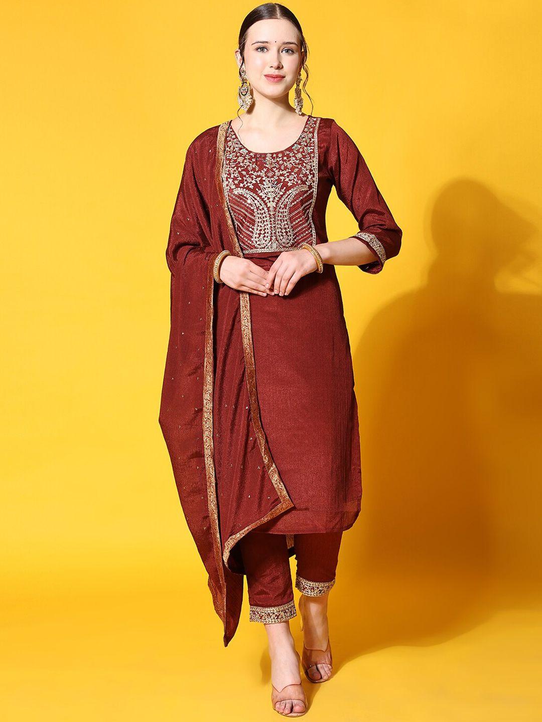 ziva fashion ethnic motifs yoke design kurta with trousers & dupatta