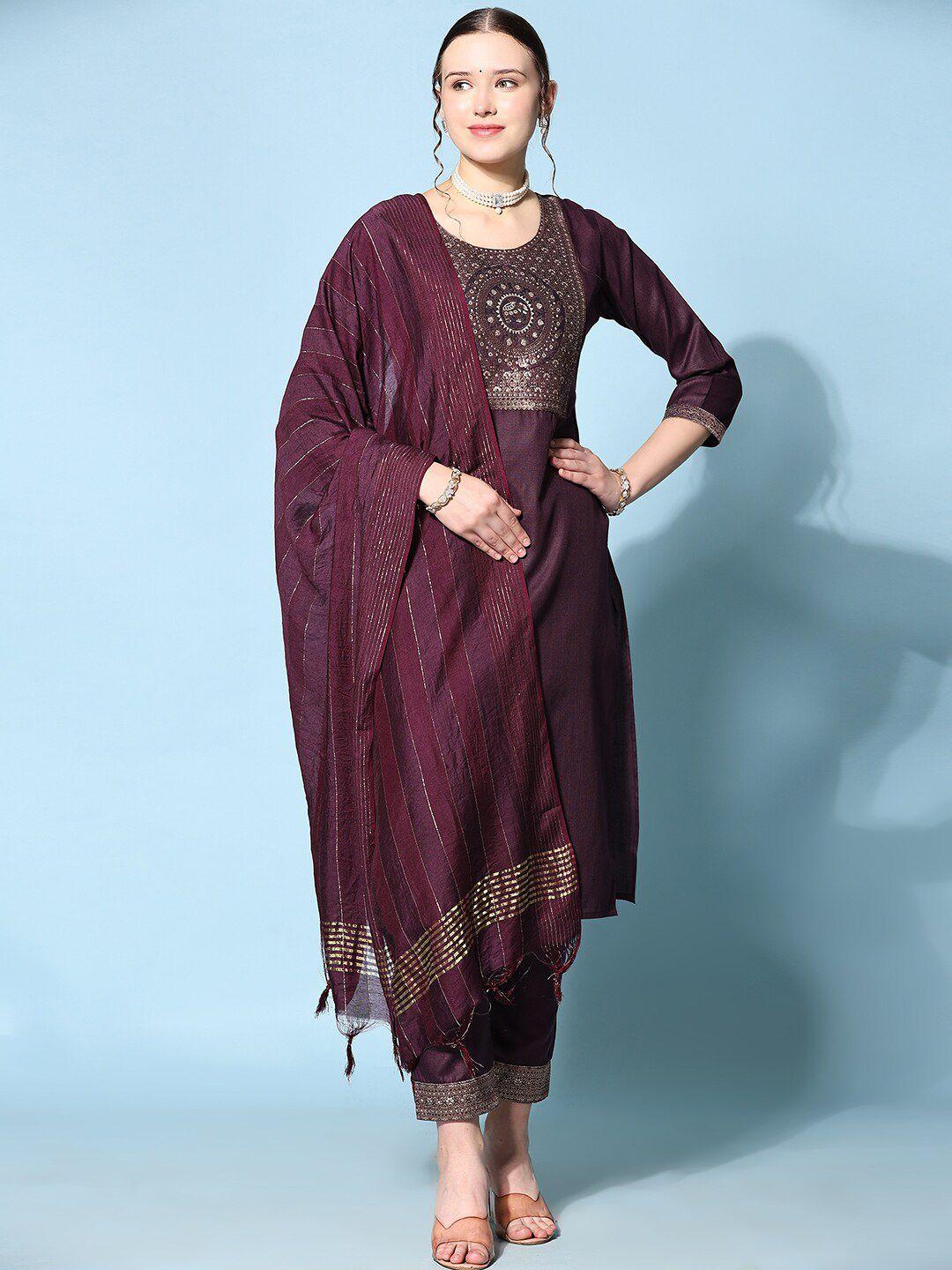 ziva fashion ethnic motifs yoke design kurta with trousers & with dupatta