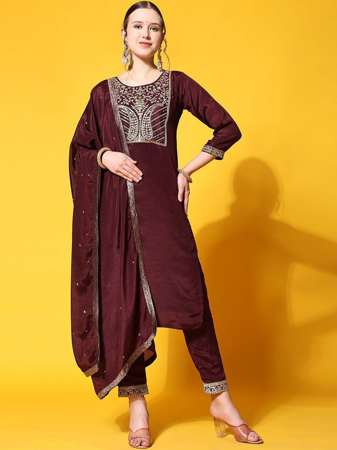 ziva fashion ethnic motifs yoke design pure silk kurta with trousers & dupatta