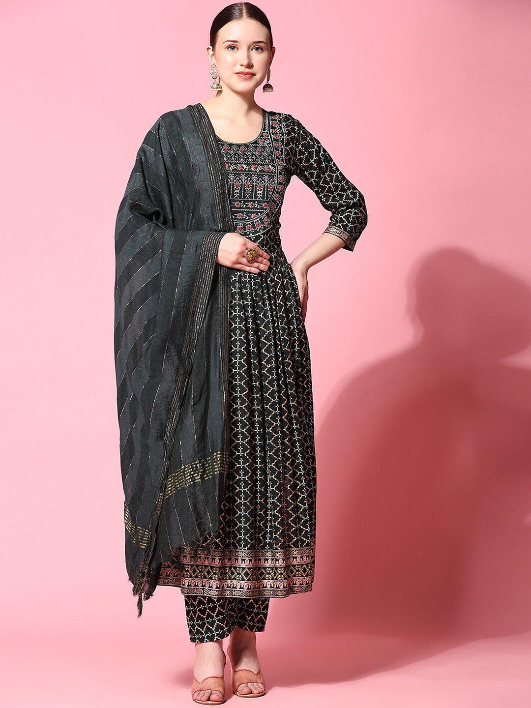 ziva fashion ethnic printed a-line kurta & trouser with dupatta