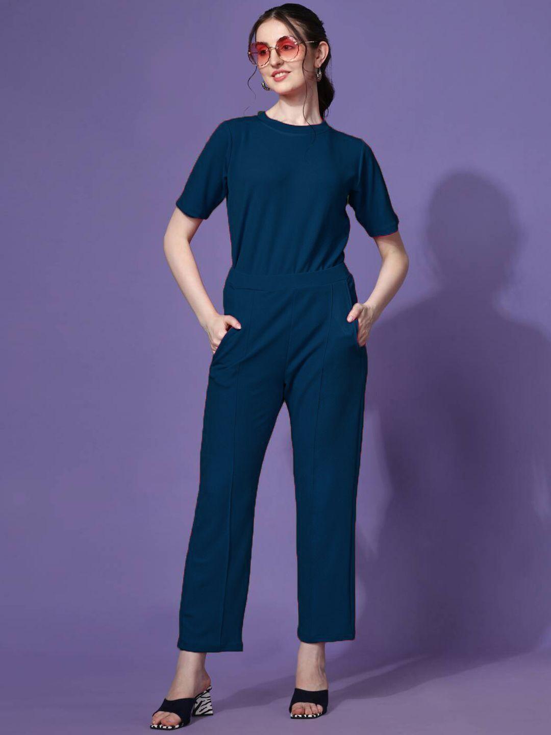 ziva fashion round neck t-shirt & trousers co-ord set