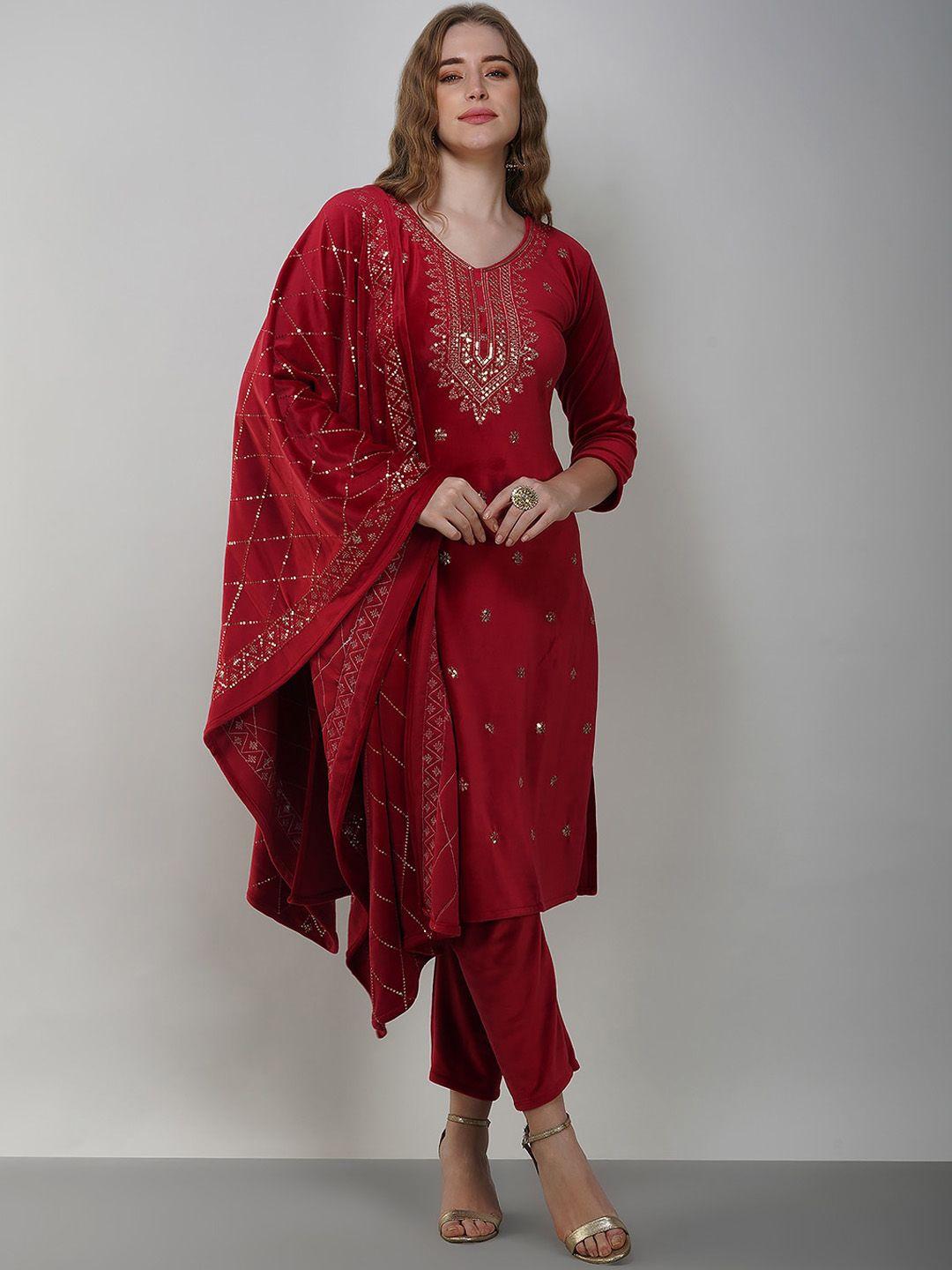ziva fashion sequinned embellished kurta & trousers with dupatta