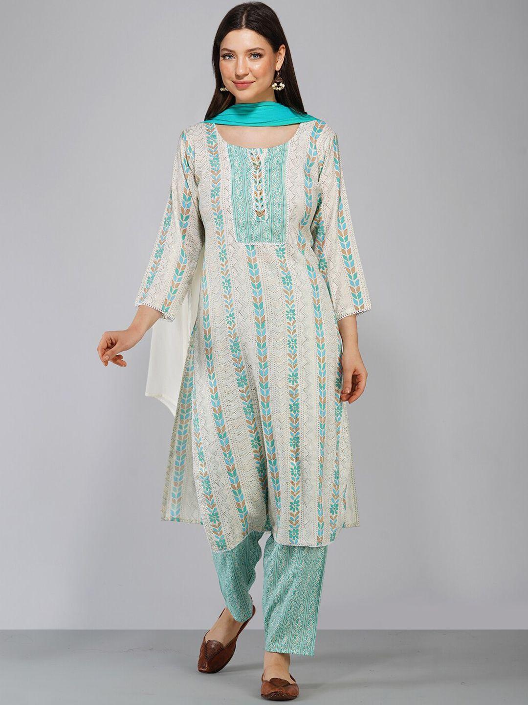 ziva fashion women blue ethnic motifs printed kurta set