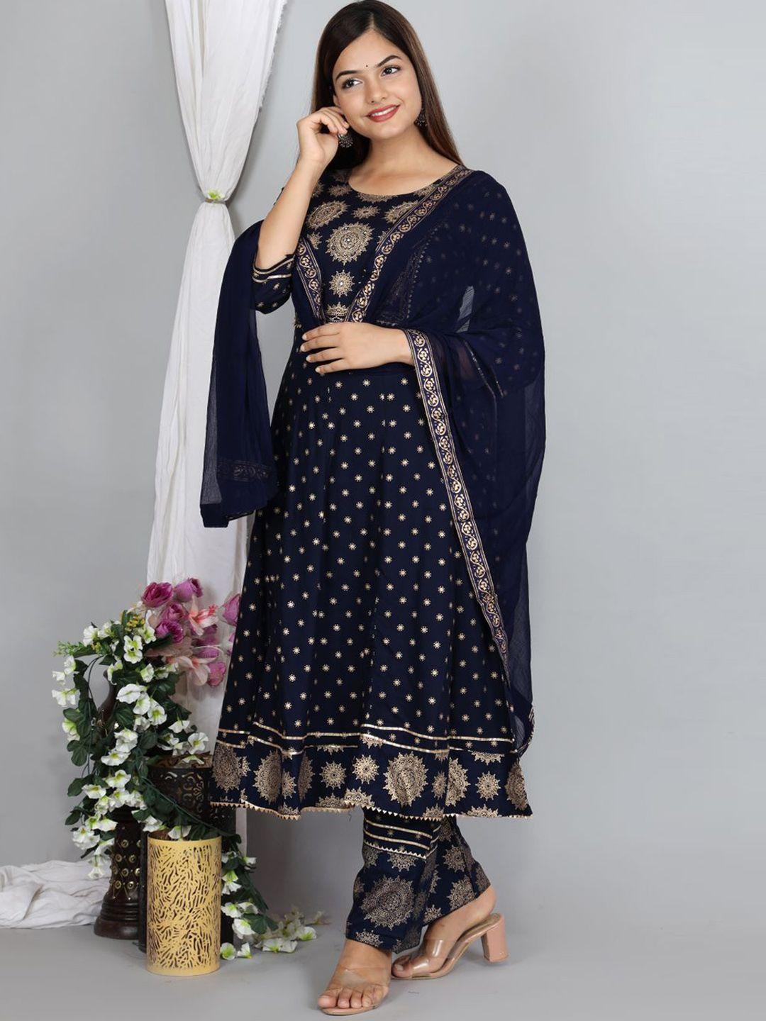 ziva fashion women blue ethnic motifs yoke design kurti with palazzos & with dupatta