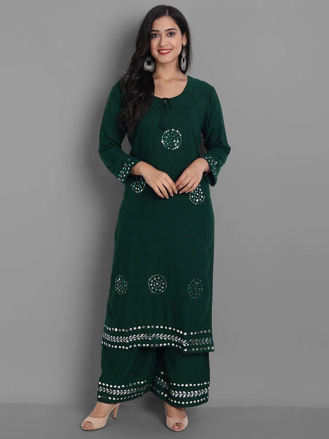 ziva fashion women embroidered mirror work kurta with palazzo