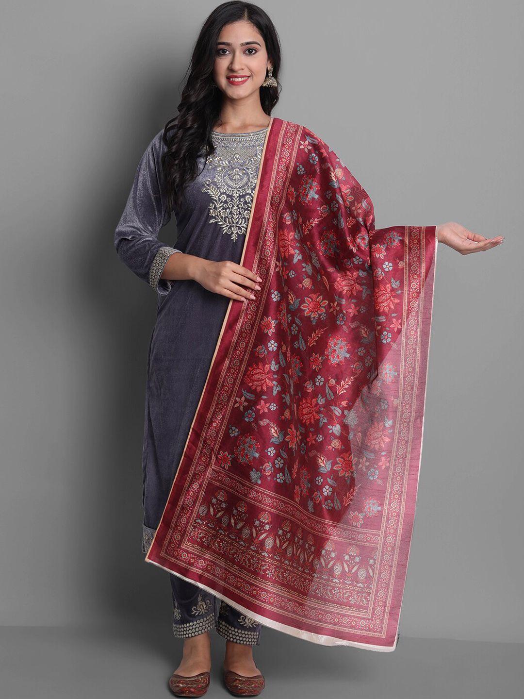 ziva fashion women ethnic motifs velvet kurta with trousers & dupatta