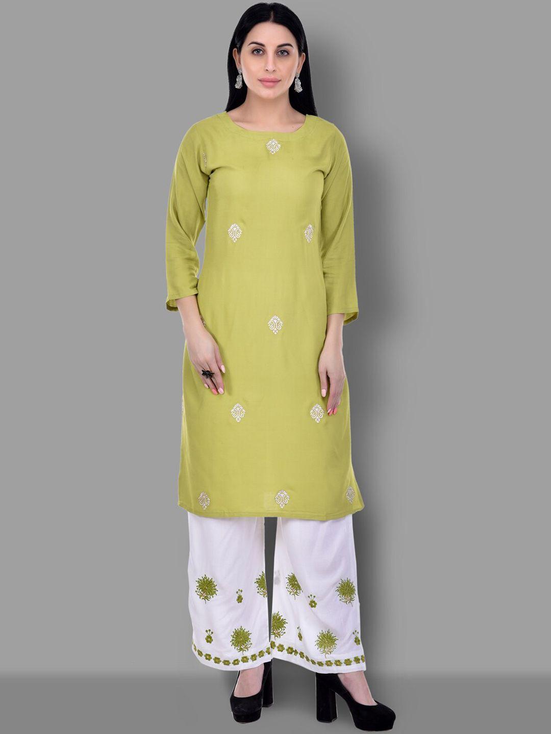 ziva fashion women green thread work kurta