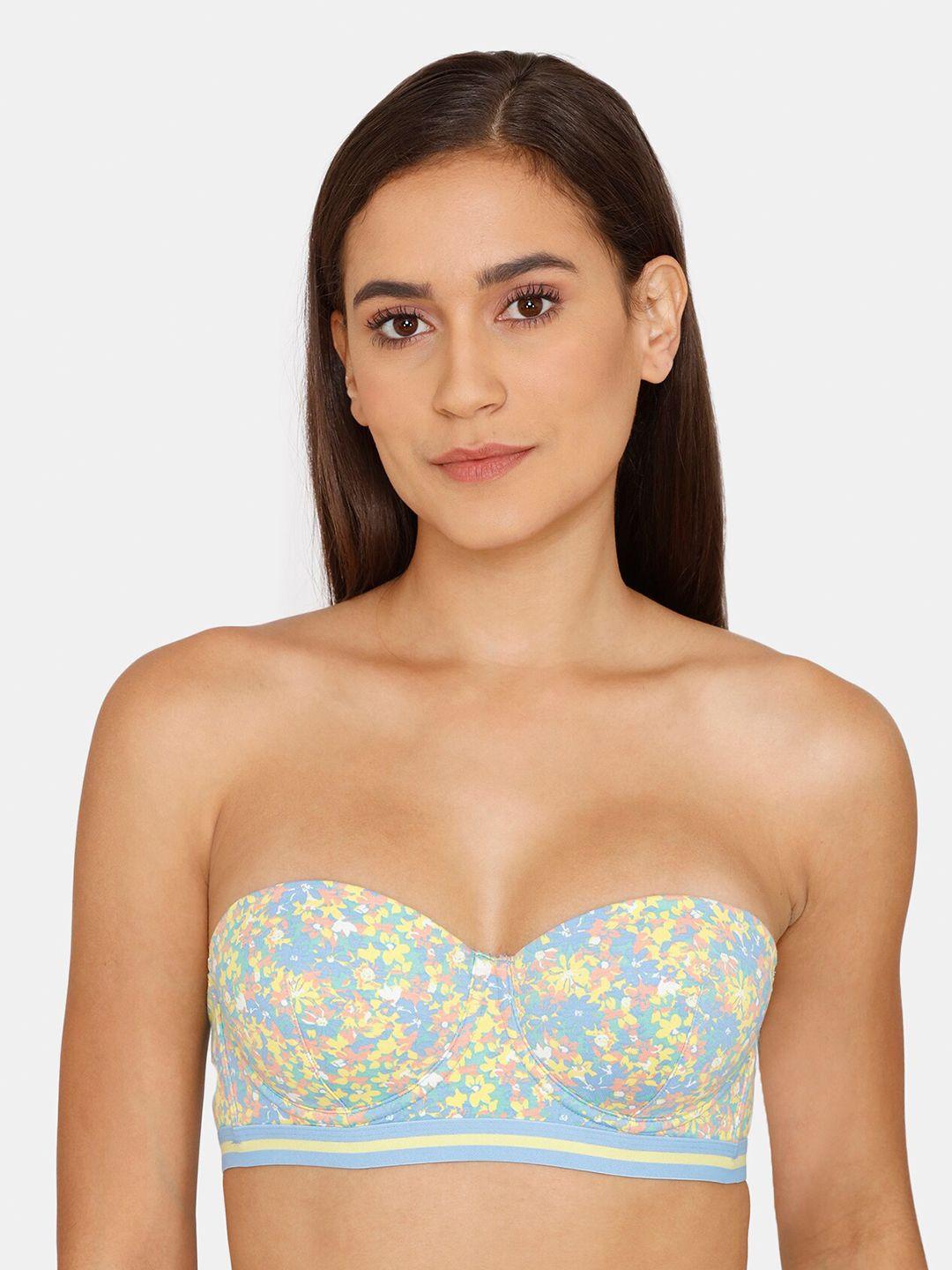 zivame blue & yellow floral underwired lightly padded bra