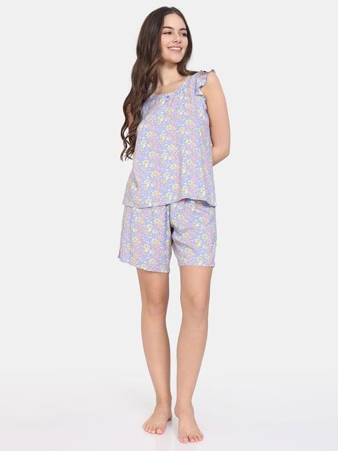 zivame blue printed top with shorts