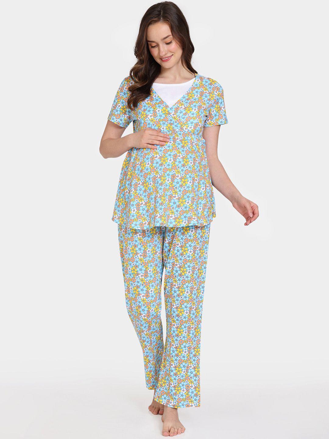 zivame floral printed pure cotton maternity night suit
