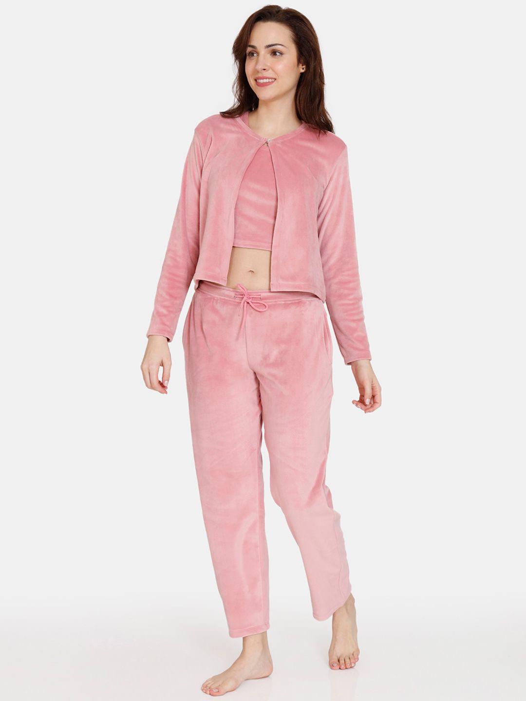 zivame women pink night suit set
