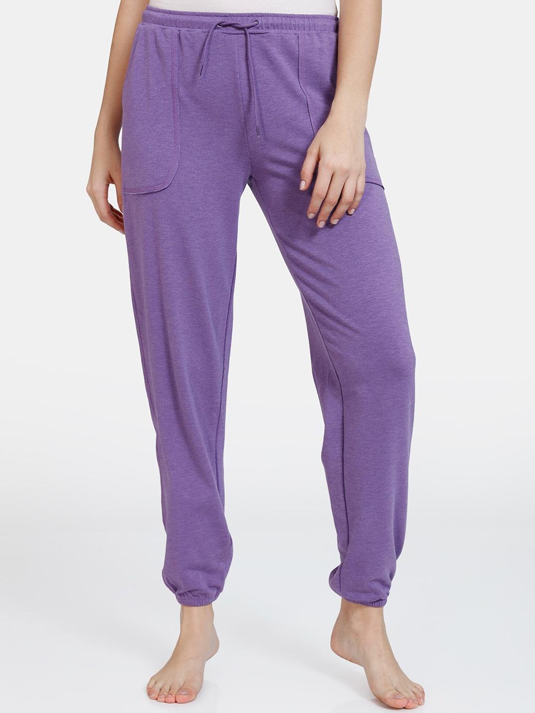 zivame women purple solid lounge jogger pants