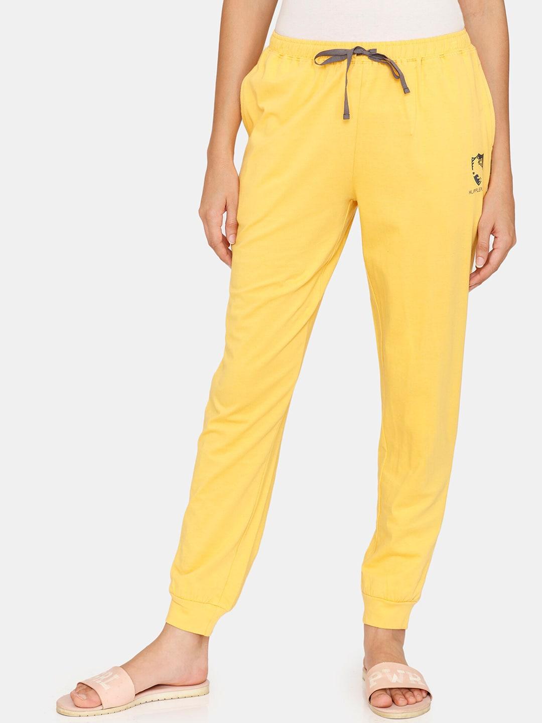 zivame women yellow solid jogger lounge pants