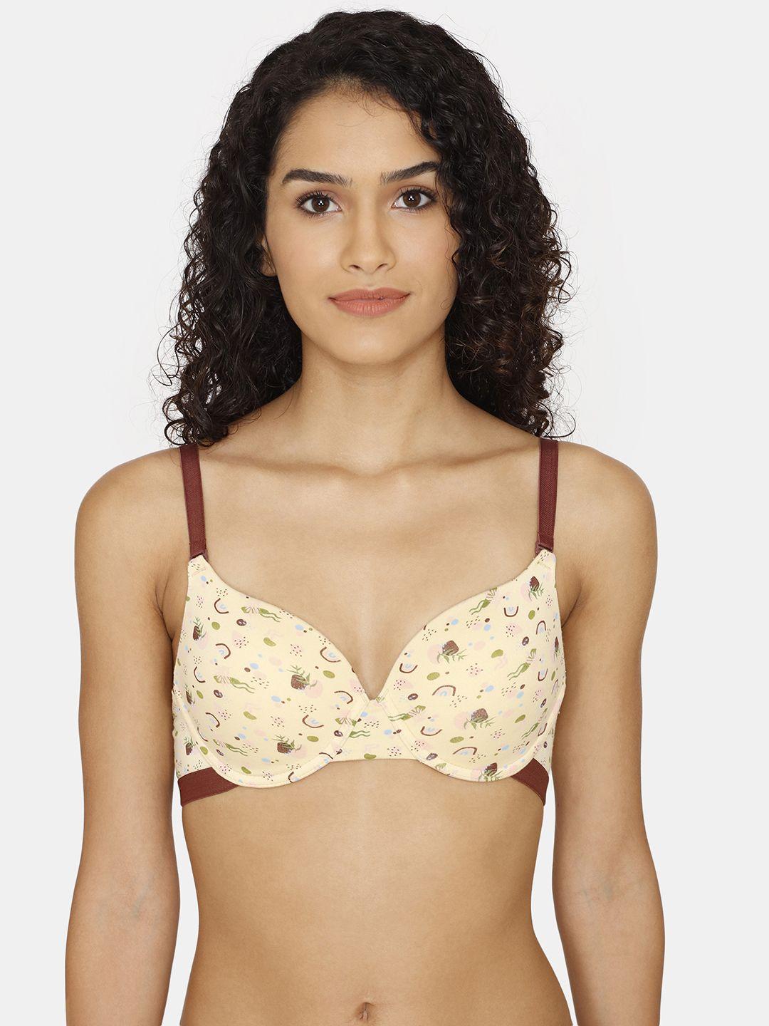 zivame abstract printed medium coverage pure cotton push-up bra with all day comfort
