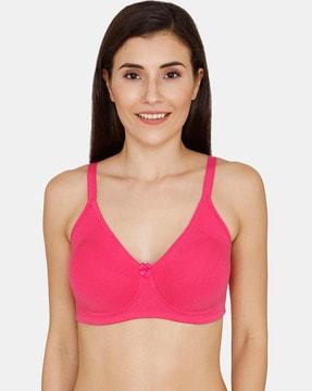 zivame basics double layered non wired non padded 3/4th coverage t-shirt bra -  fuchsia rose