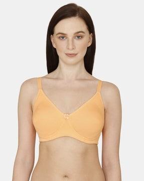 zivame basics double layered non wired non padded 3/4th coverage t-shirt bra - cantaloupe
