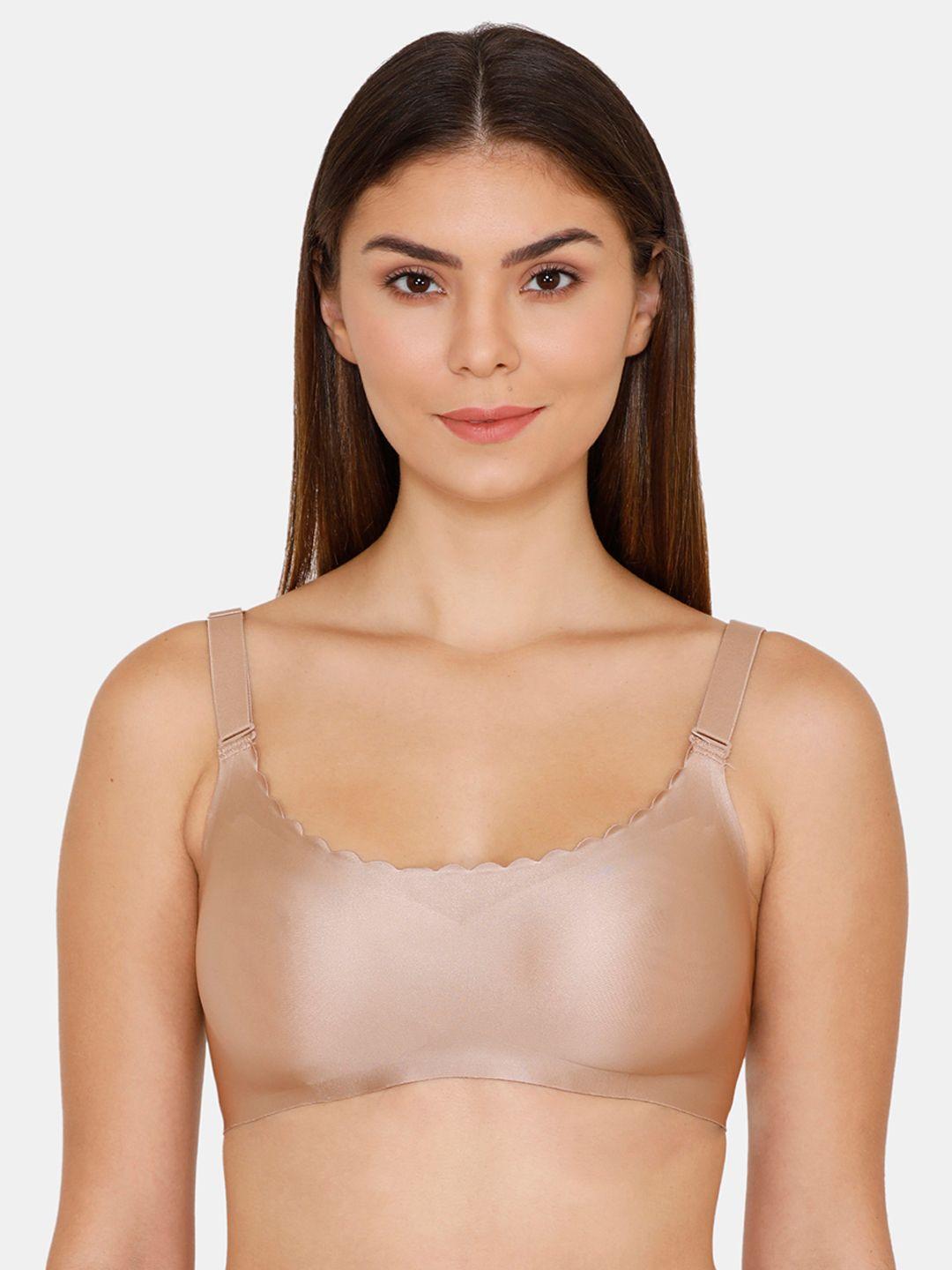 zivame beige solid non-wired non padded everyday bra