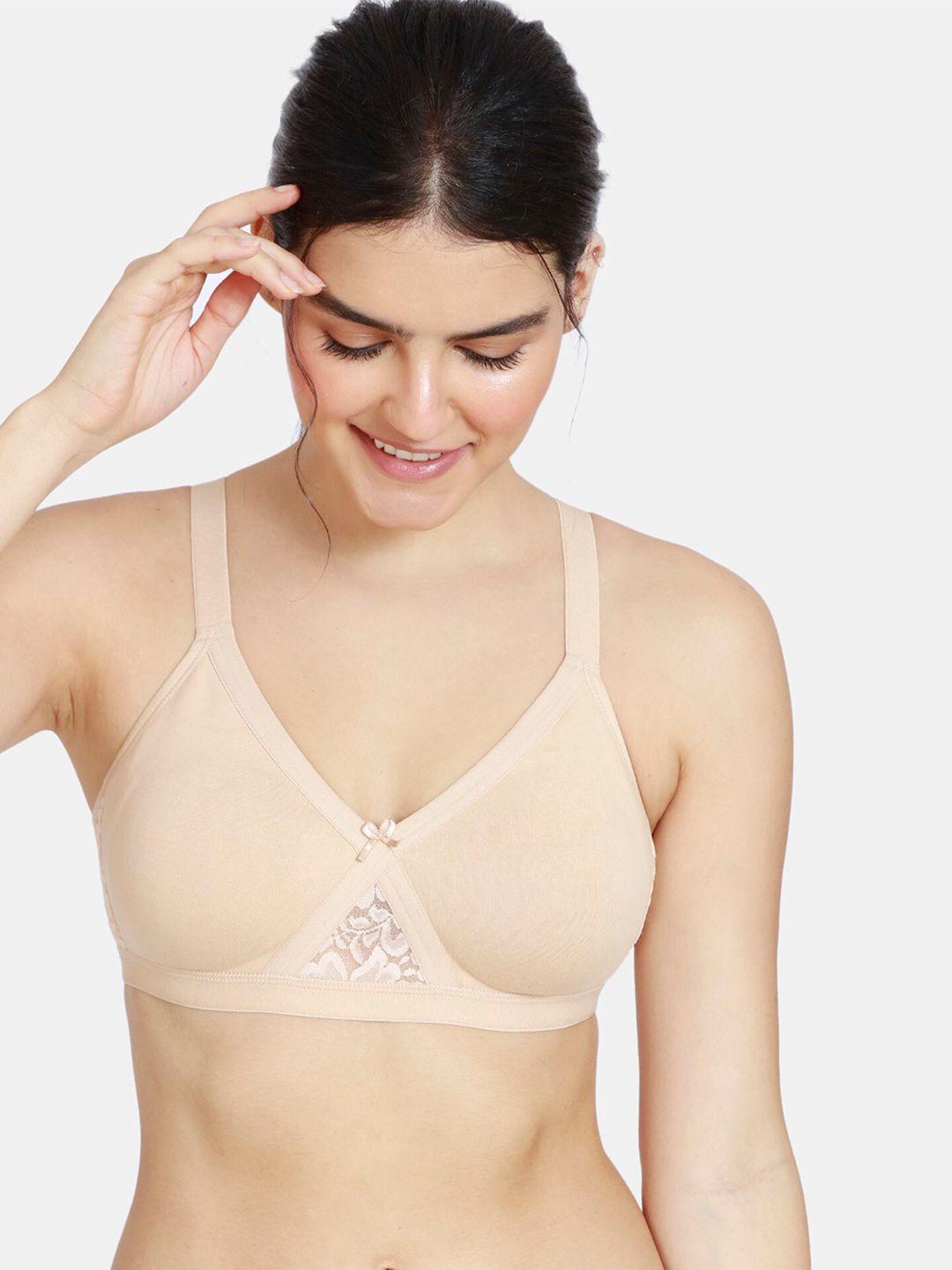 zivame beige solid pure cotton everyday bra