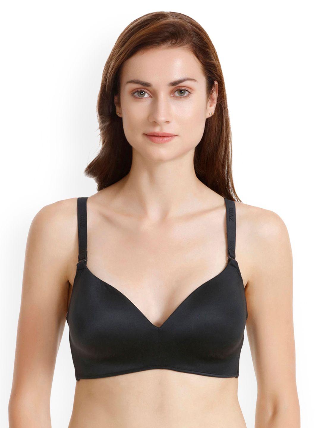 zivame black & black solid non-wired lightly padded t-shirt bra