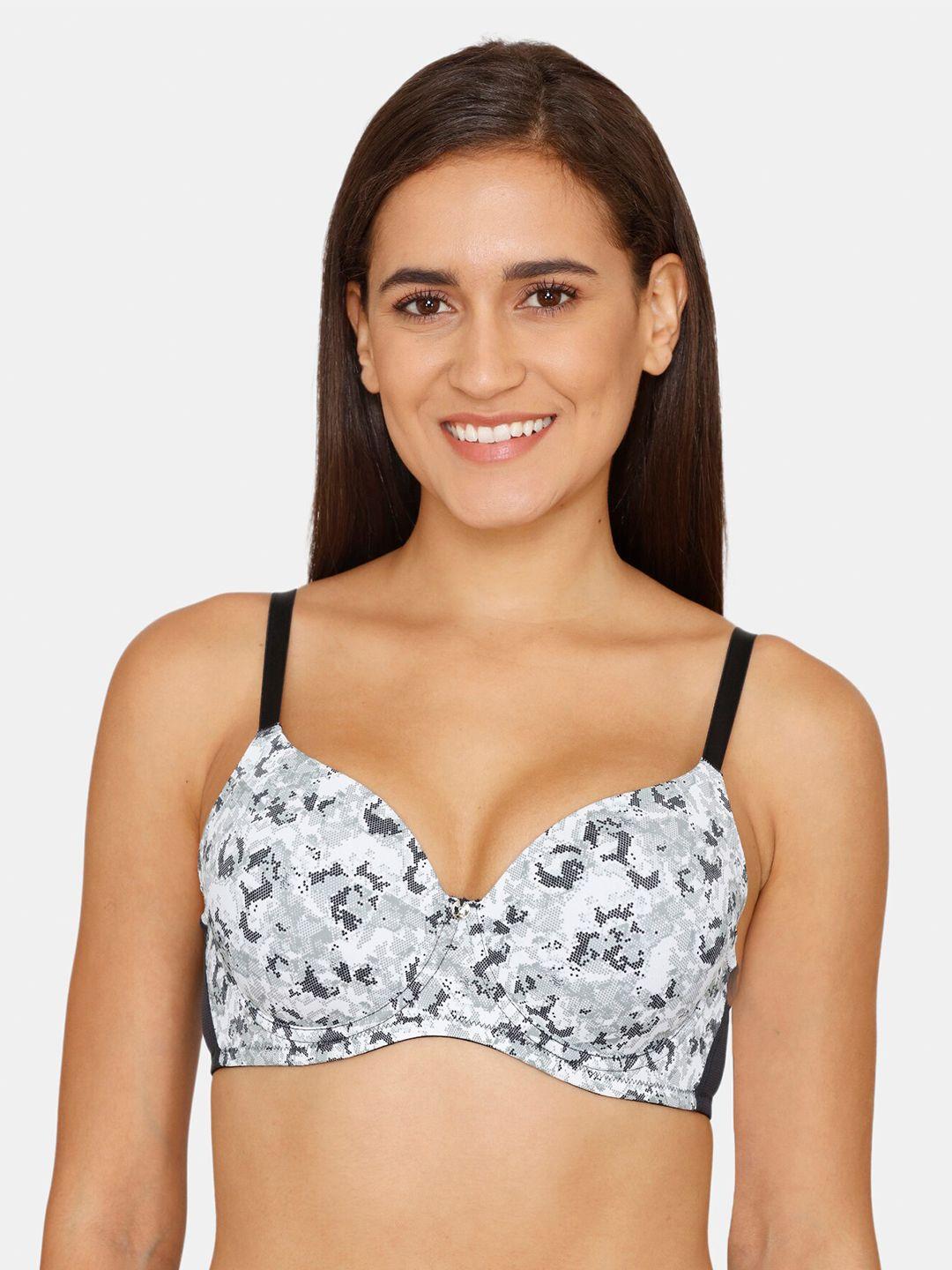 zivame black & white underwired lightly padded t-shirt bra zi115vfash0blak