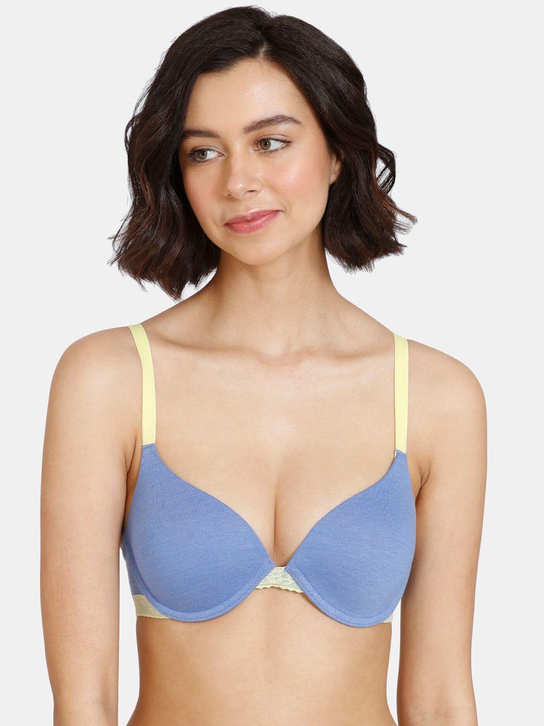 zivame blue & yellow underwired lightly padded seamless push-up bra zi113efash0blue