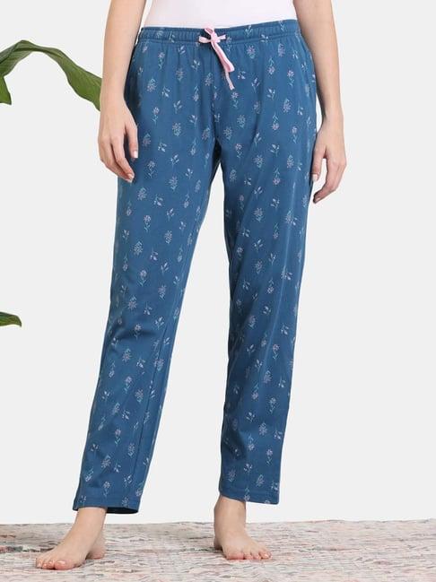 zivame blue cotton floral print pyjamas