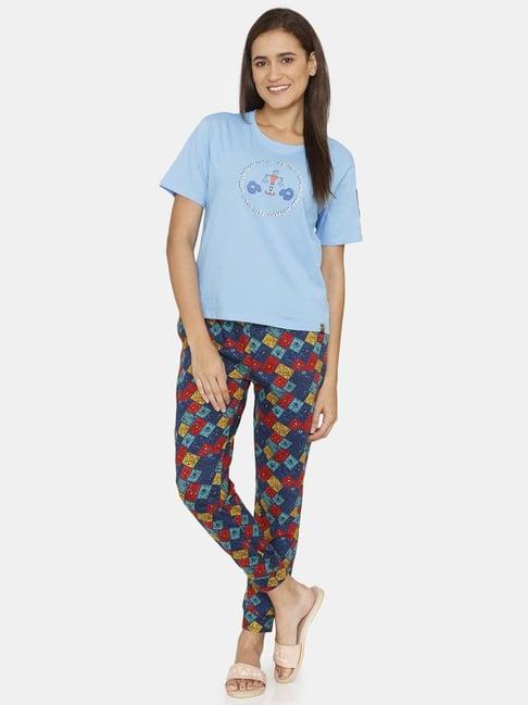 zivame blue graphic print pajama set