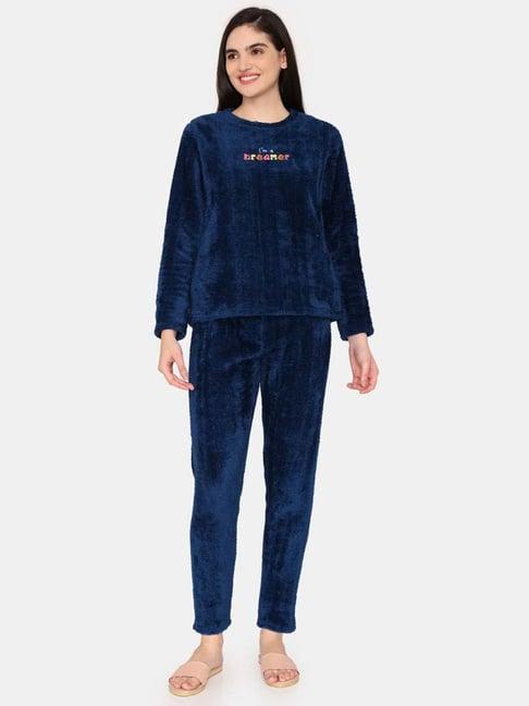 zivame blue plain sweatshirt pant set