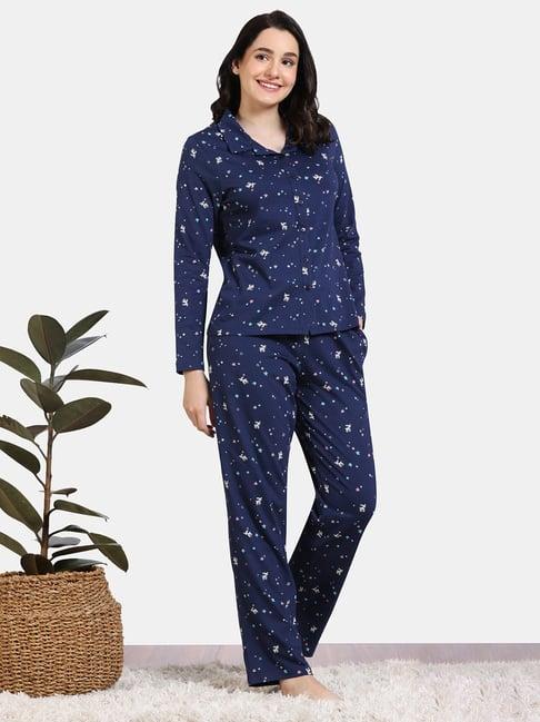 zivame blue printed shirt with pyjamas