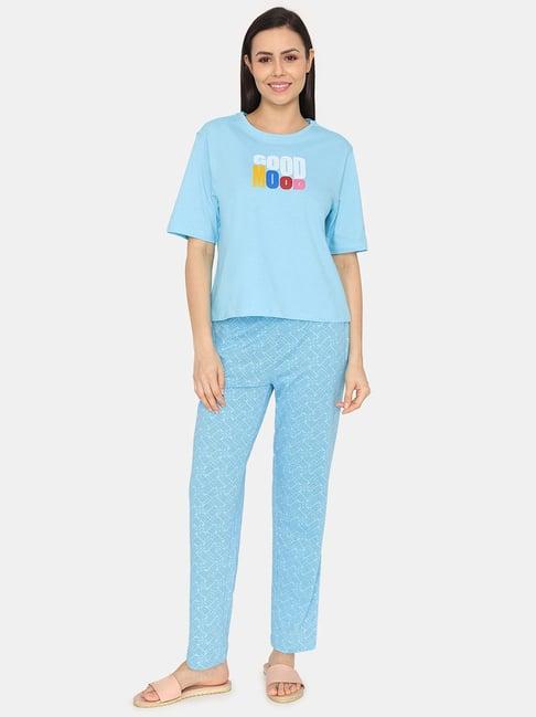 zivame blue printed t-shirt with pyjamas
