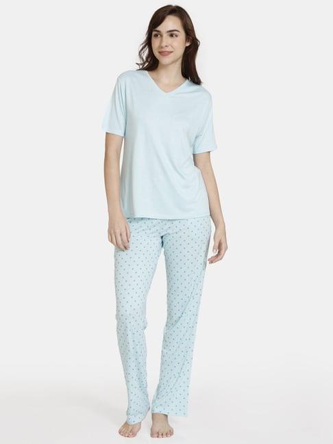 zivame blue printed top pyjama set