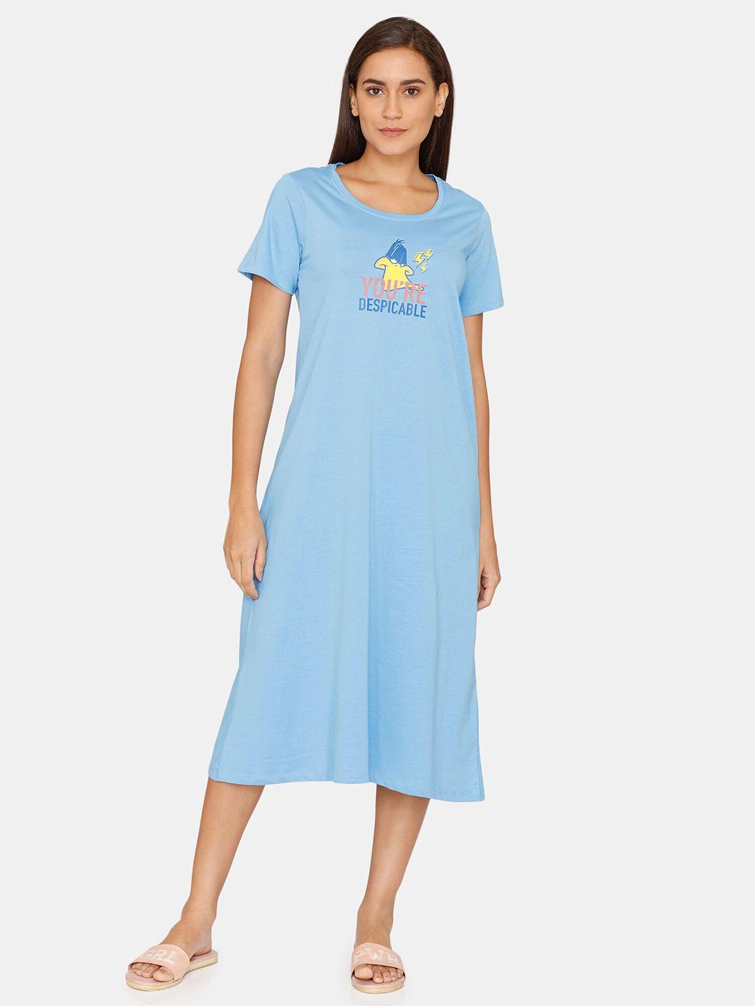 zivame blue pure cotton t-shirt nightdress