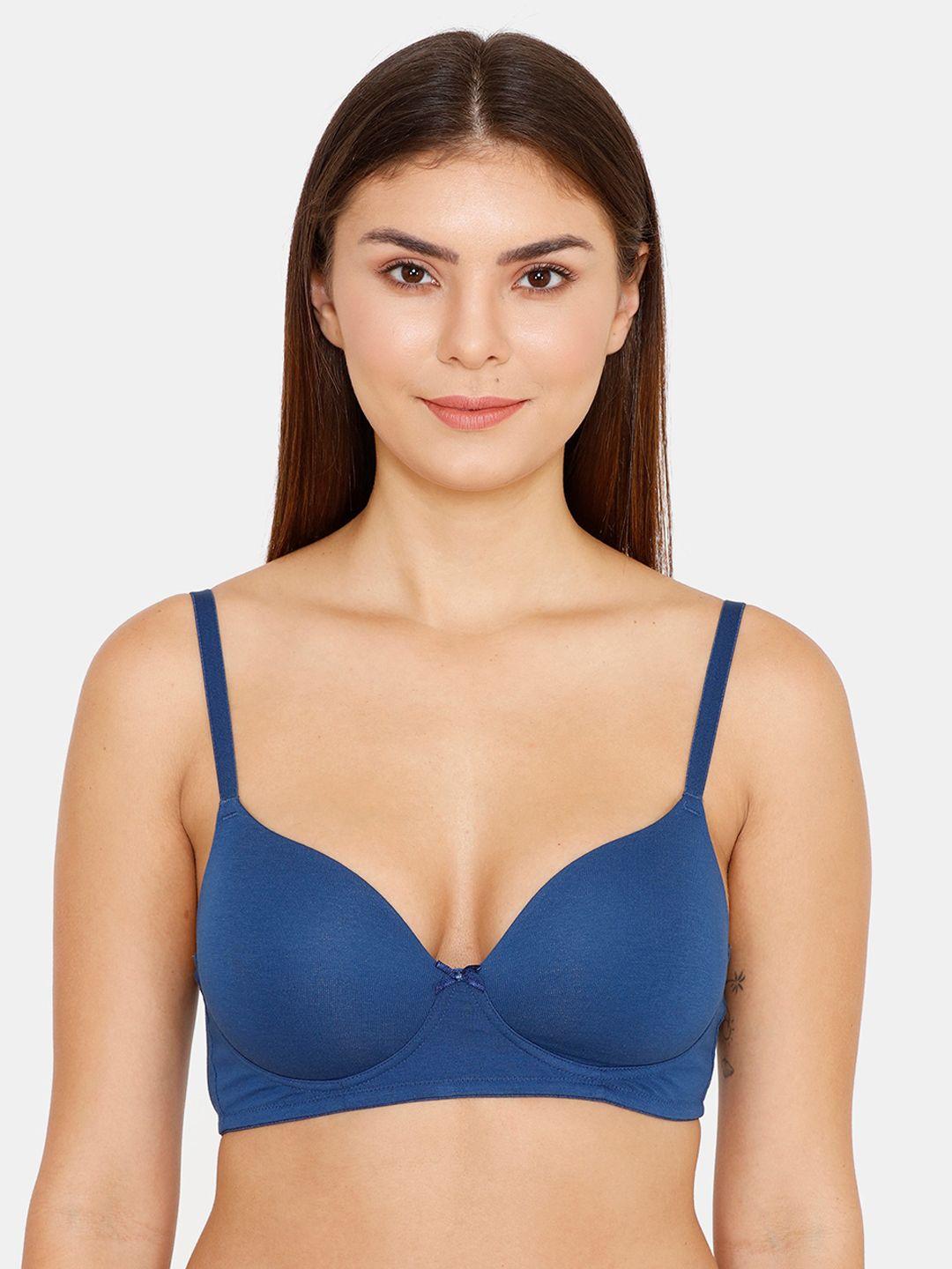 zivame blue solid non-wired lightly padded t-shirt bra zi1137core