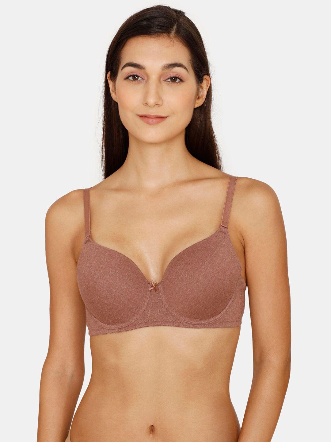 zivame brown underwired lightly padded t-shirt bra  zi11ksfash0nude