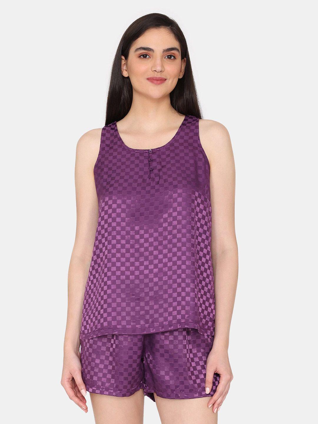 zivame checked shoulder straps top & shorts