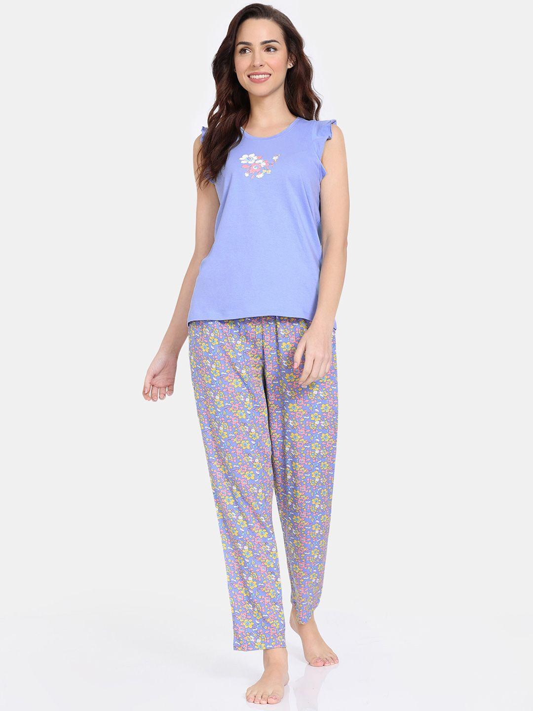 zivame floral printed round neck night suit