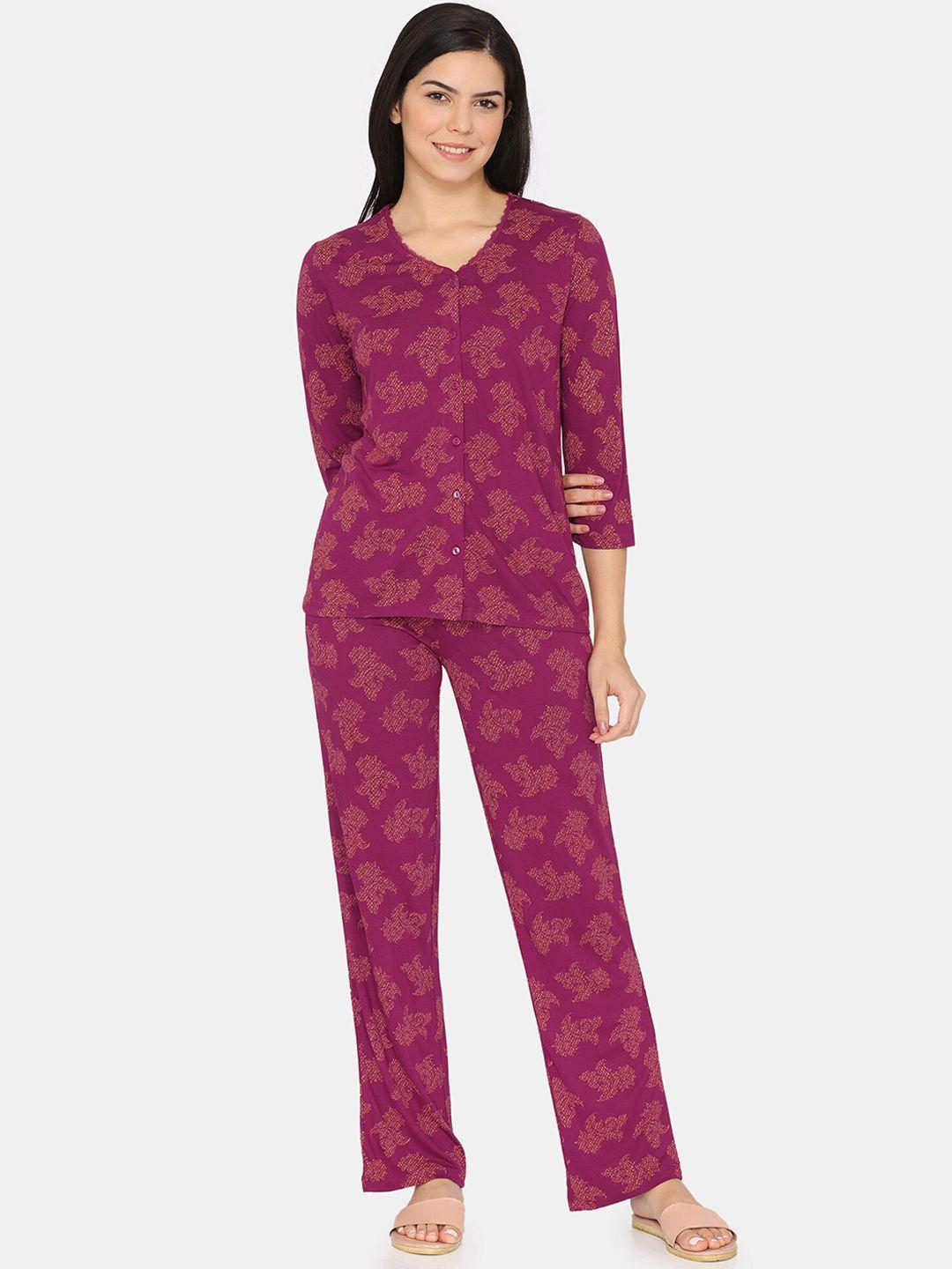 zivame floral printed top with pyjamas