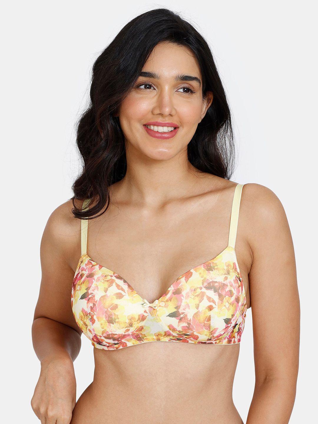 zivame floral printed underwired lightly padded all day comfort seamless bra