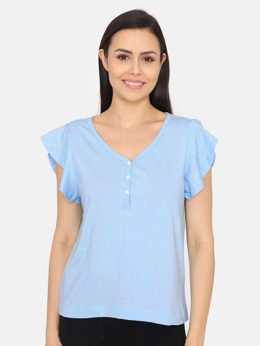 zivame flutter sleeve v-neck cotton top