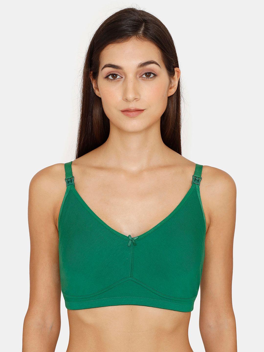 zivame green non padded & non wired solid maternity bra