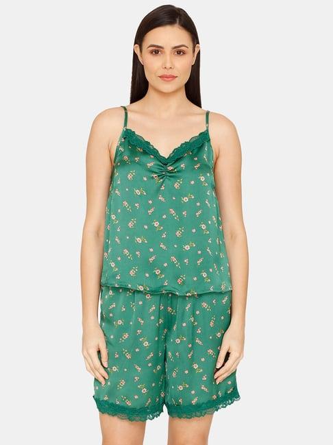 zivame green printed top with shorts
