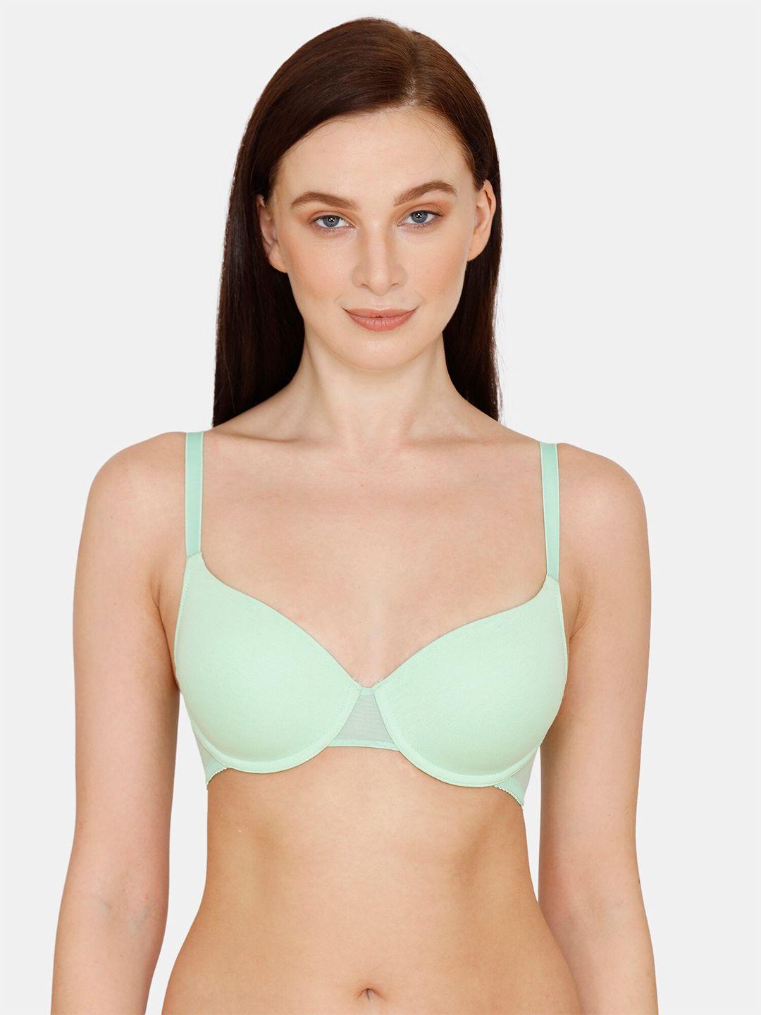 zivame green solid padded regular wired medium coverage t-shirt bra zi10t6fashagren